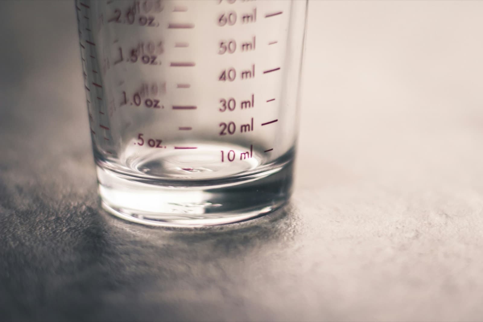Clear graduated measuring glass: turning volume into a calibrated number, the same job a 3-day bladder diary performs